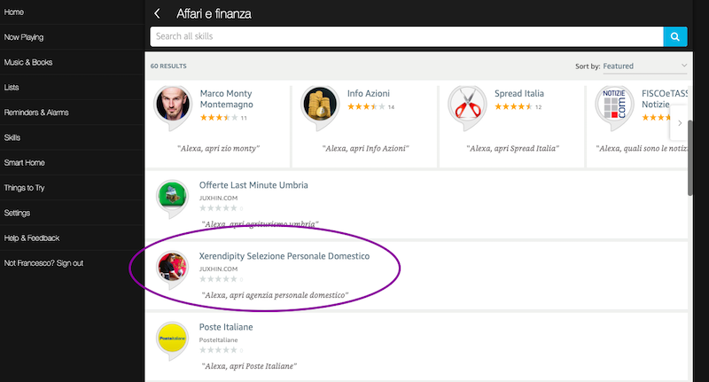 Xerendipity Agenzia Personale Domestico su Amazon Alexa - Alexa apri agenzia personale domestico